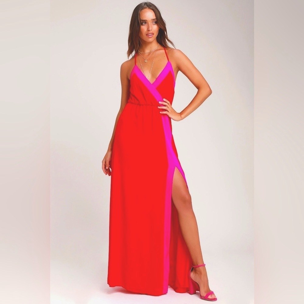 Lulu's Red and Pink Maxi Dress